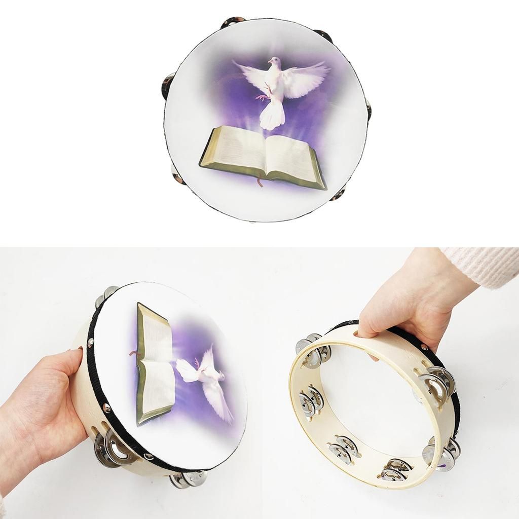 8 Inch Wood Handheld Tambourine Double Row, Tambourines