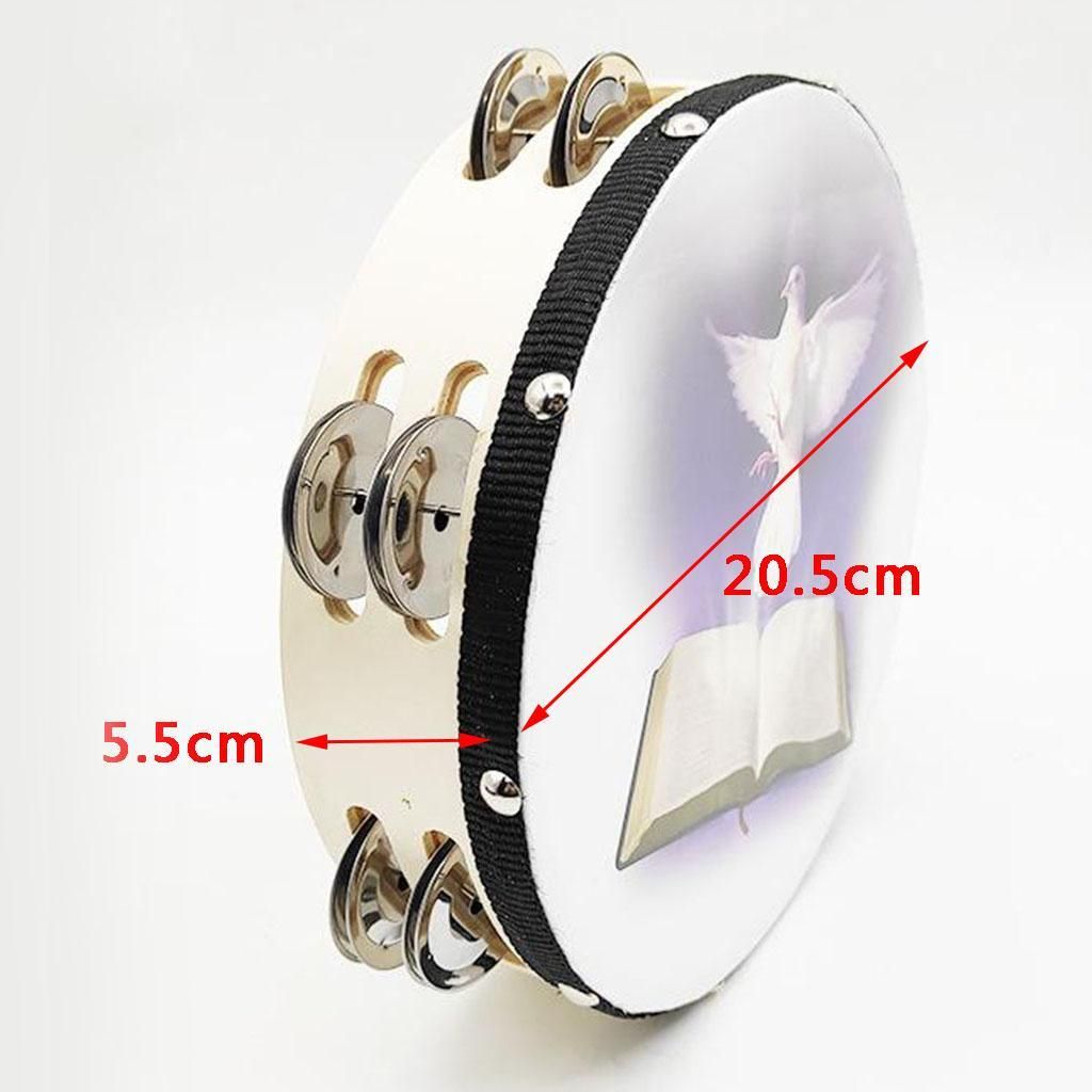 8 Inch Wood Handheld Tambourine Double Row, Tambourines