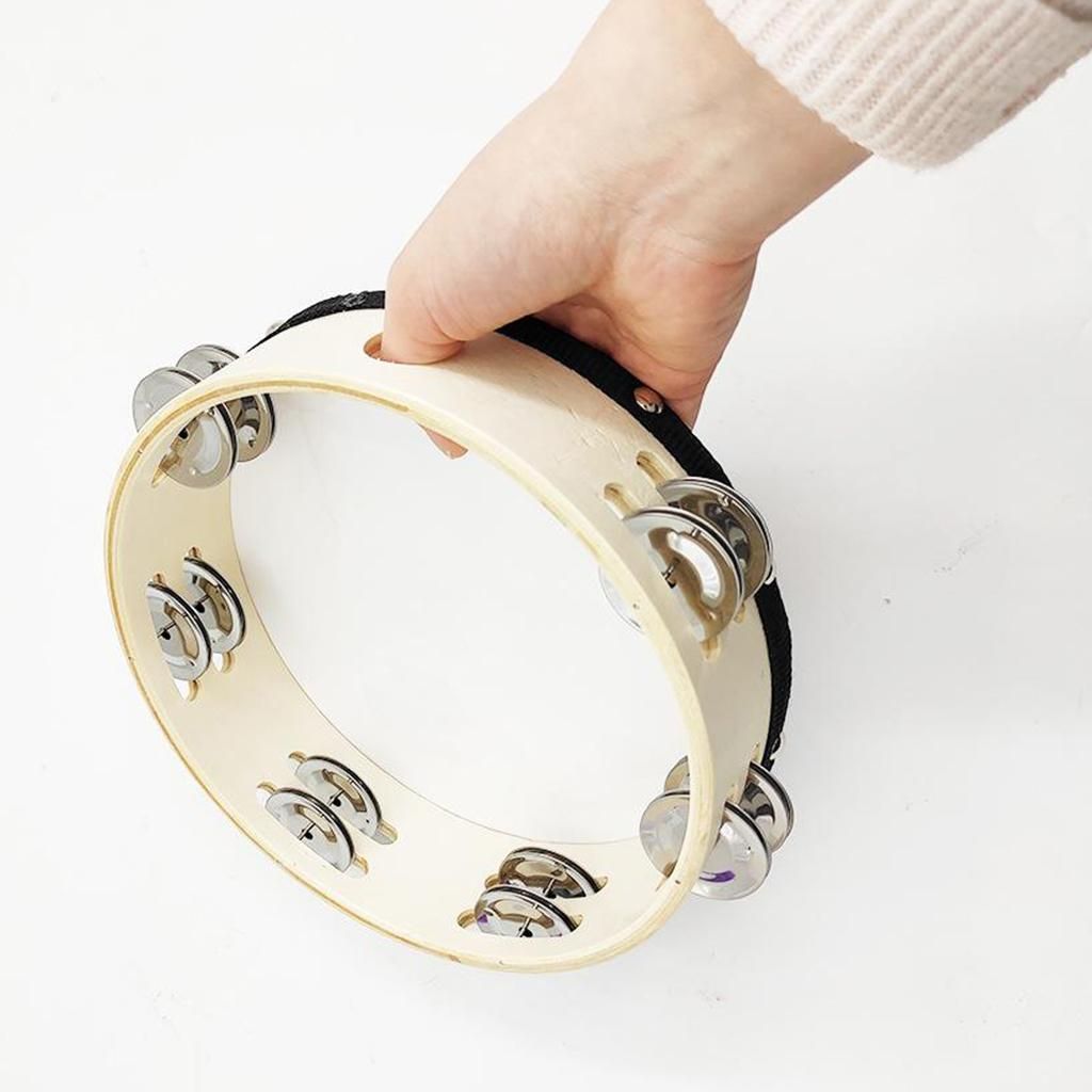 8 Inch Wood Handheld Tambourine Double Row, Tambourines