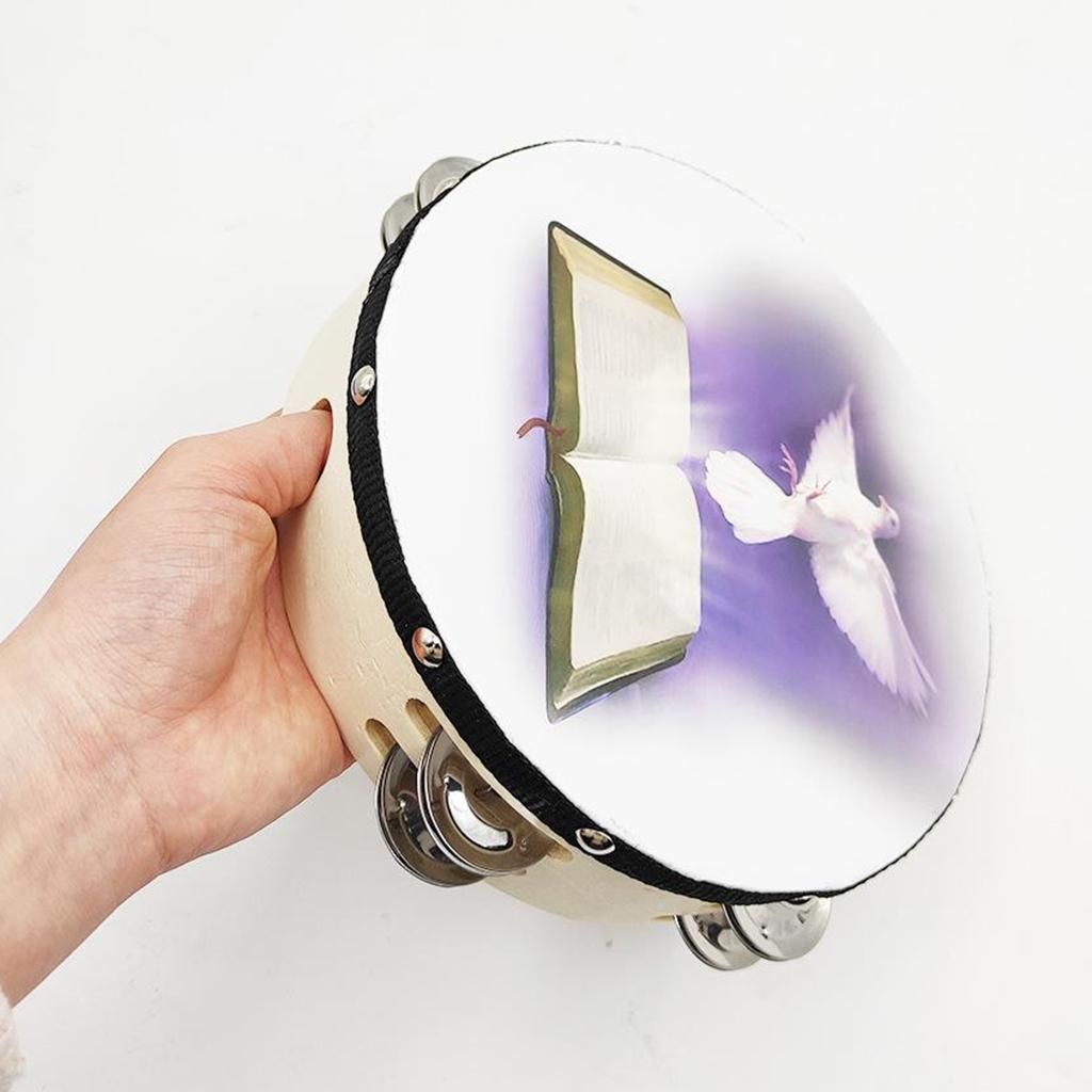 8 Inch Wood Handheld Tambourine Double Row, Tambourines