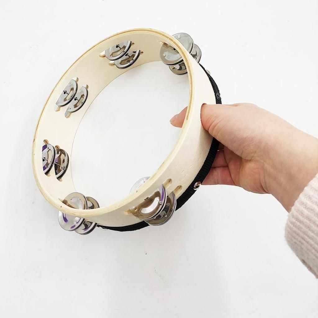 8 Inch Wood Handheld Tambourine Double Row, Tambourines