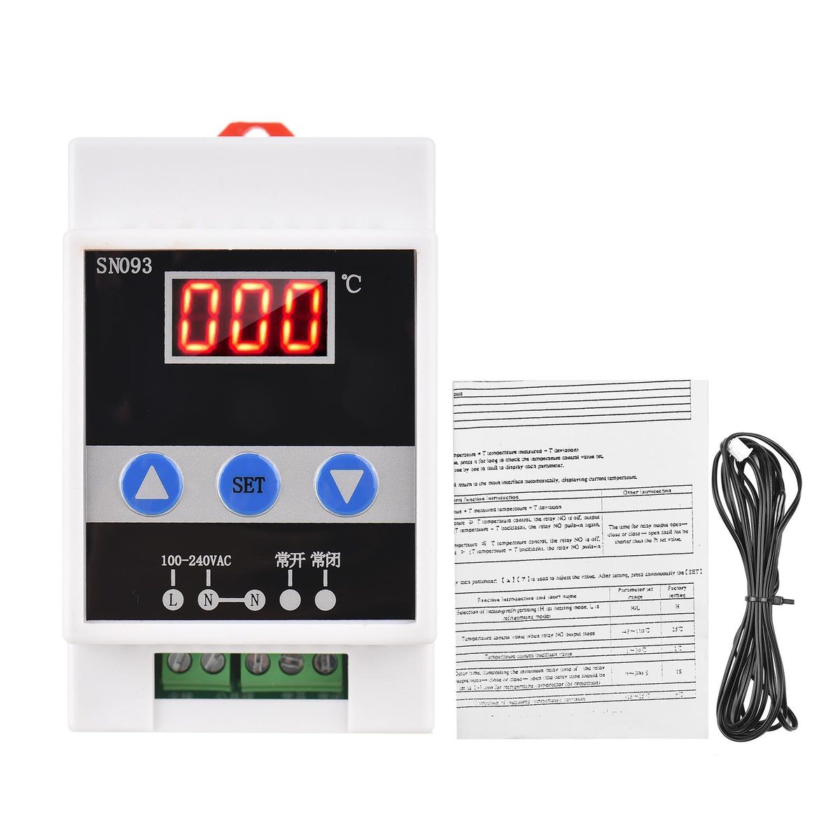 110-240V Rail Thermostat One-way Temperature Controller LED Digital Temperature Controlling Switch Constant Temperature Refrigeration Cooling & Heating with Water Drop Probe