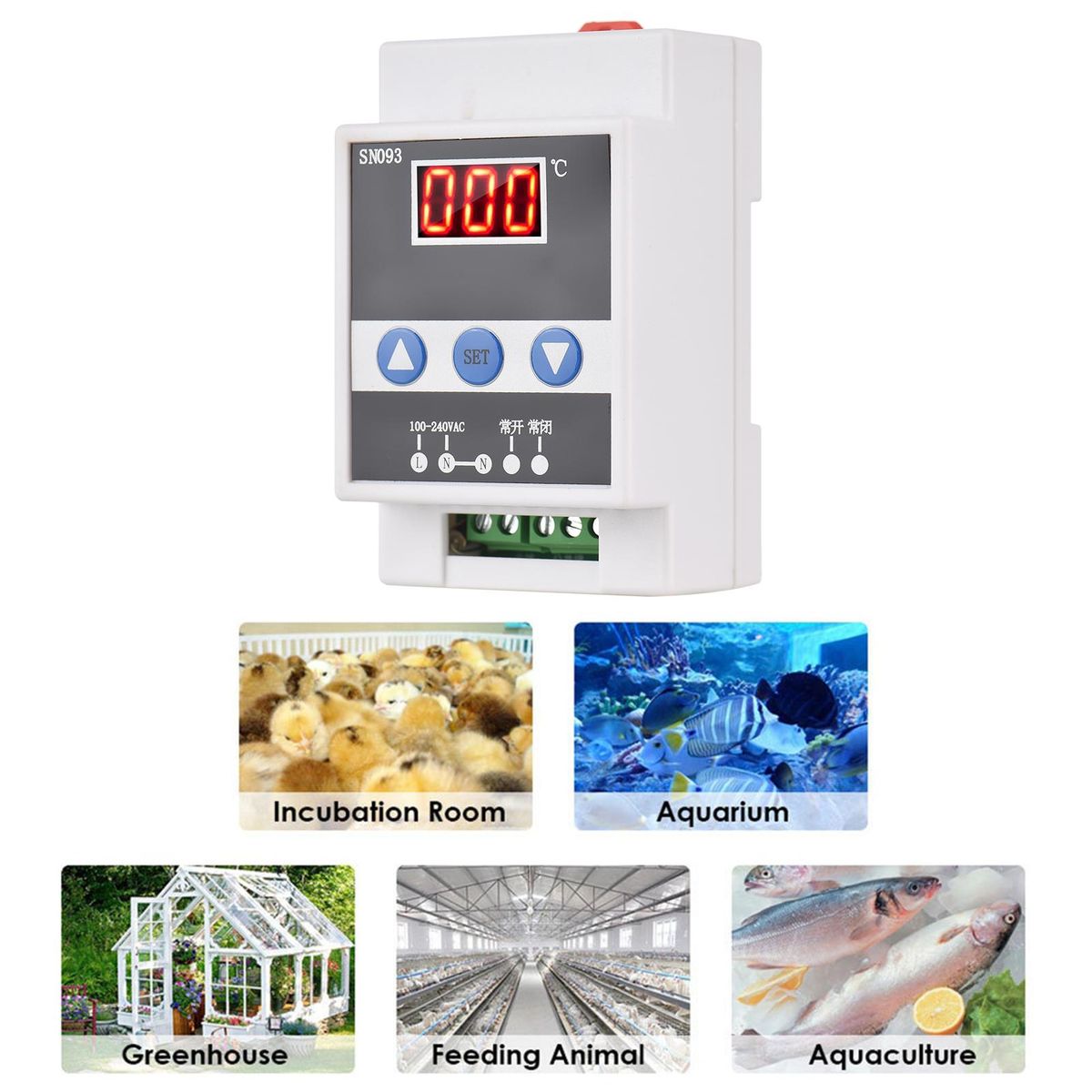 110-240V Rail Thermostat One-way Temperature Controller LED Digital Temperature Controlling Switch Constant Temperature Refrigeration Cooling & Heating with Water Drop Probe