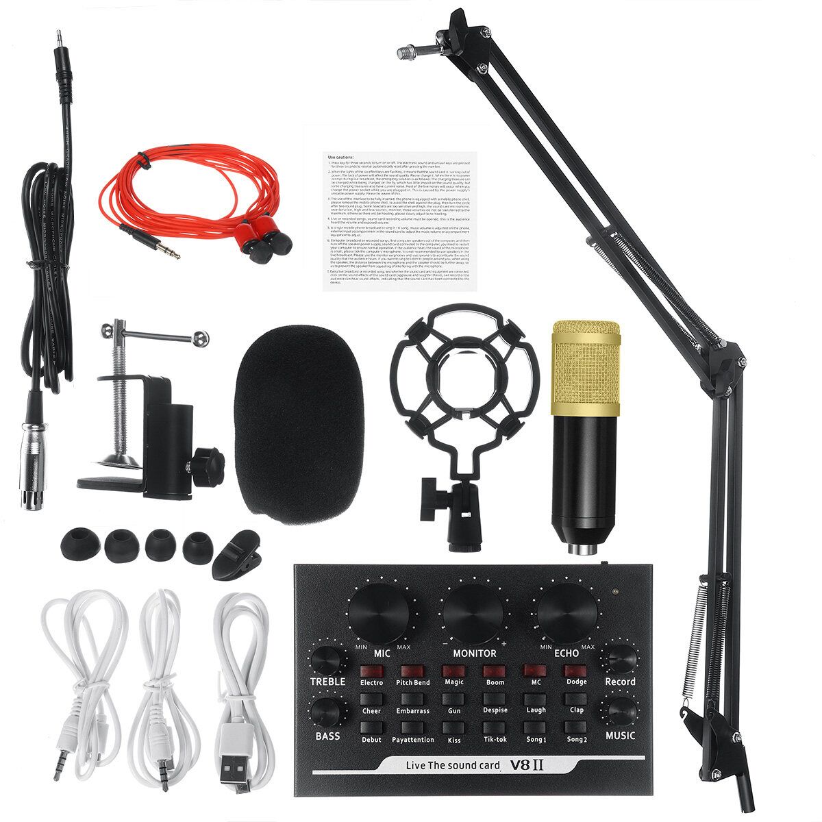BM800 Condenser Microphone Mic Kit Live Studio Sound Recording Mount Boom Stand Black
