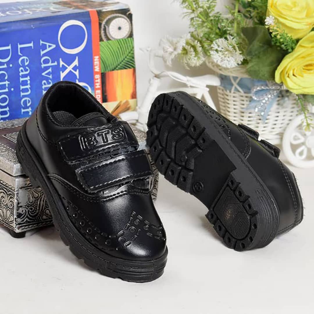 Double Strap Solid Kids Shoe- Black