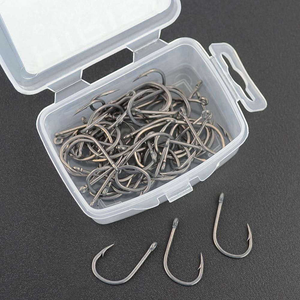 HIRISI 50Pcs Barbed Coated Carp Fishing Hooks with Eye