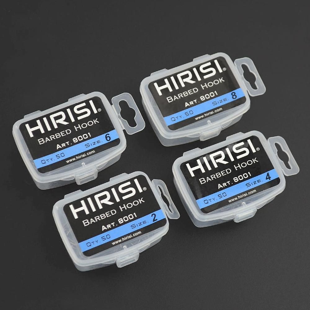 HIRISI 50Pcs Barbed Coated Carp Fishing Hooks with Eye
