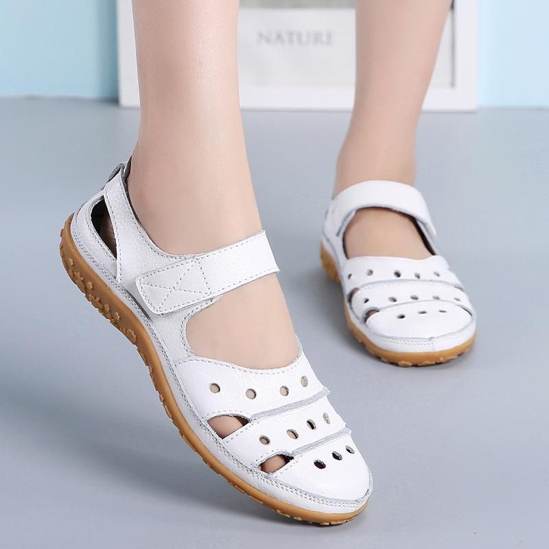 Summer women's sandals large size hollowed-out hole shoes leather mother shoes women's single shoes