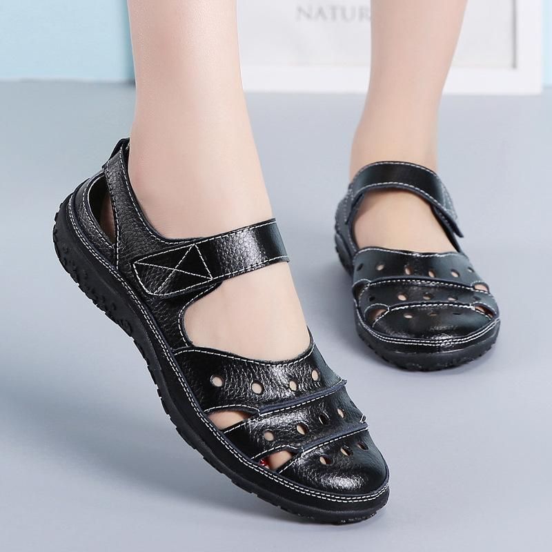 Summer women's sandals large size hollowed-out hole shoes leather mother shoes women's single shoes