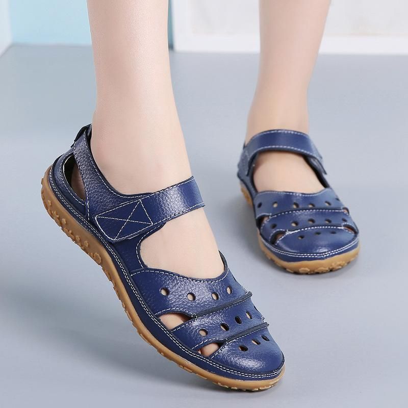 Summer women's sandals large size hollowed-out hole shoes leather mother shoes women's single shoes