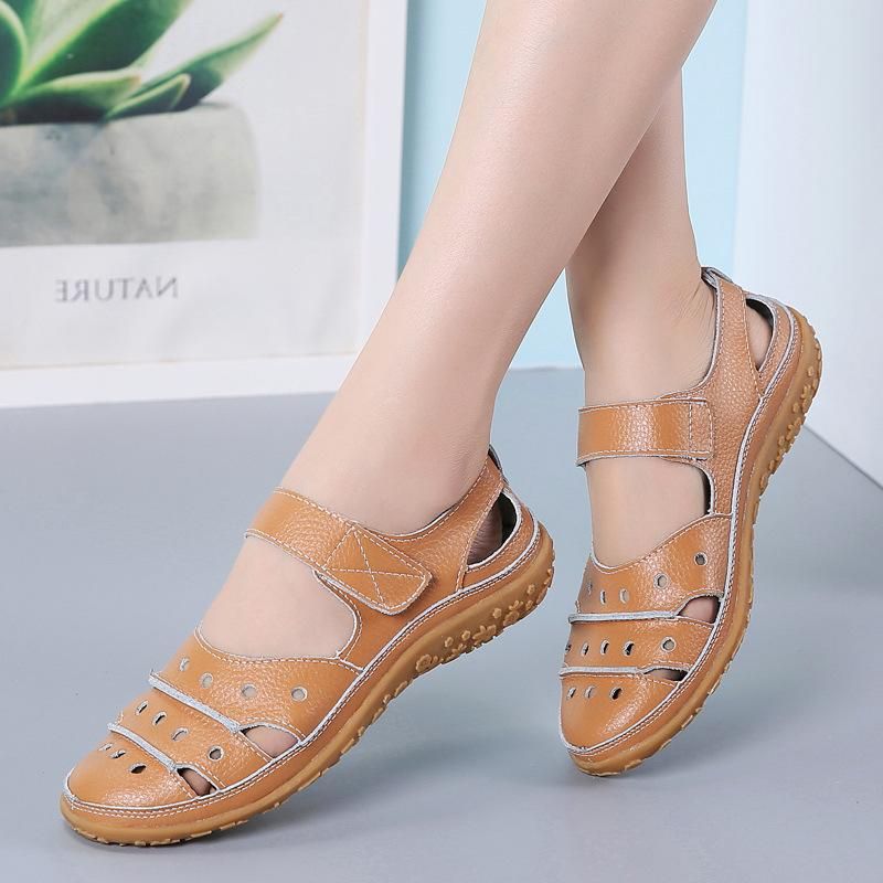 Summer women's sandals large size hollowed-out hole shoes leather mother shoes women's single shoes