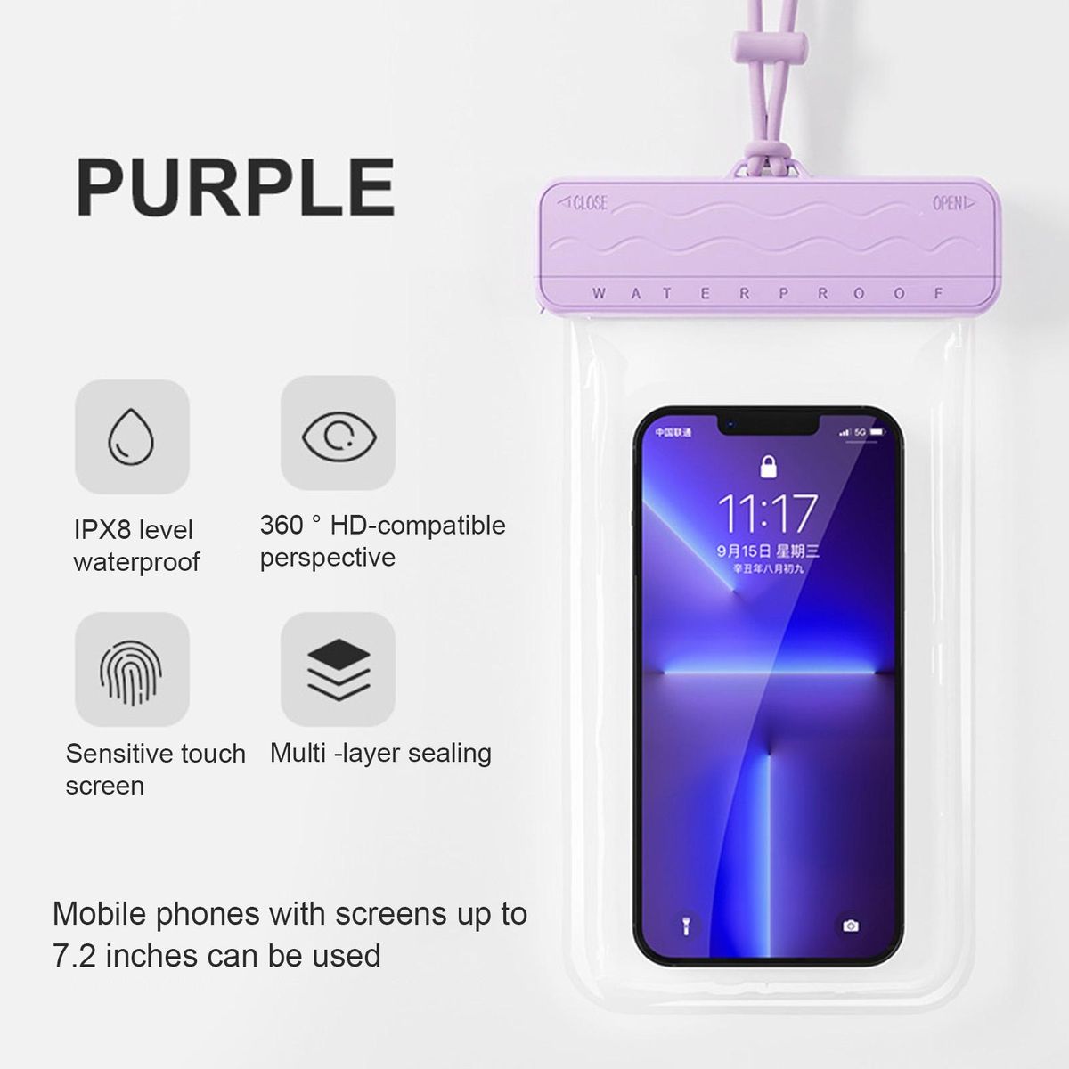 Waterproof Phone Pouch Swimming Dry Bag Waterproof Phone Pouch Purple
