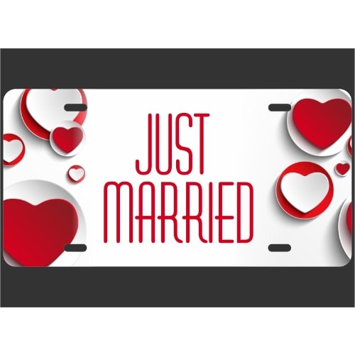 Just Married 3 Custom Branded Aluminum License Plate Set
