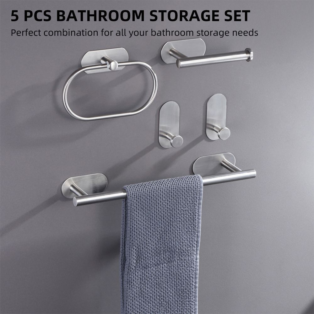 5PCS Bathroom Towel Storage Set With Towel Bar Toilet Roll