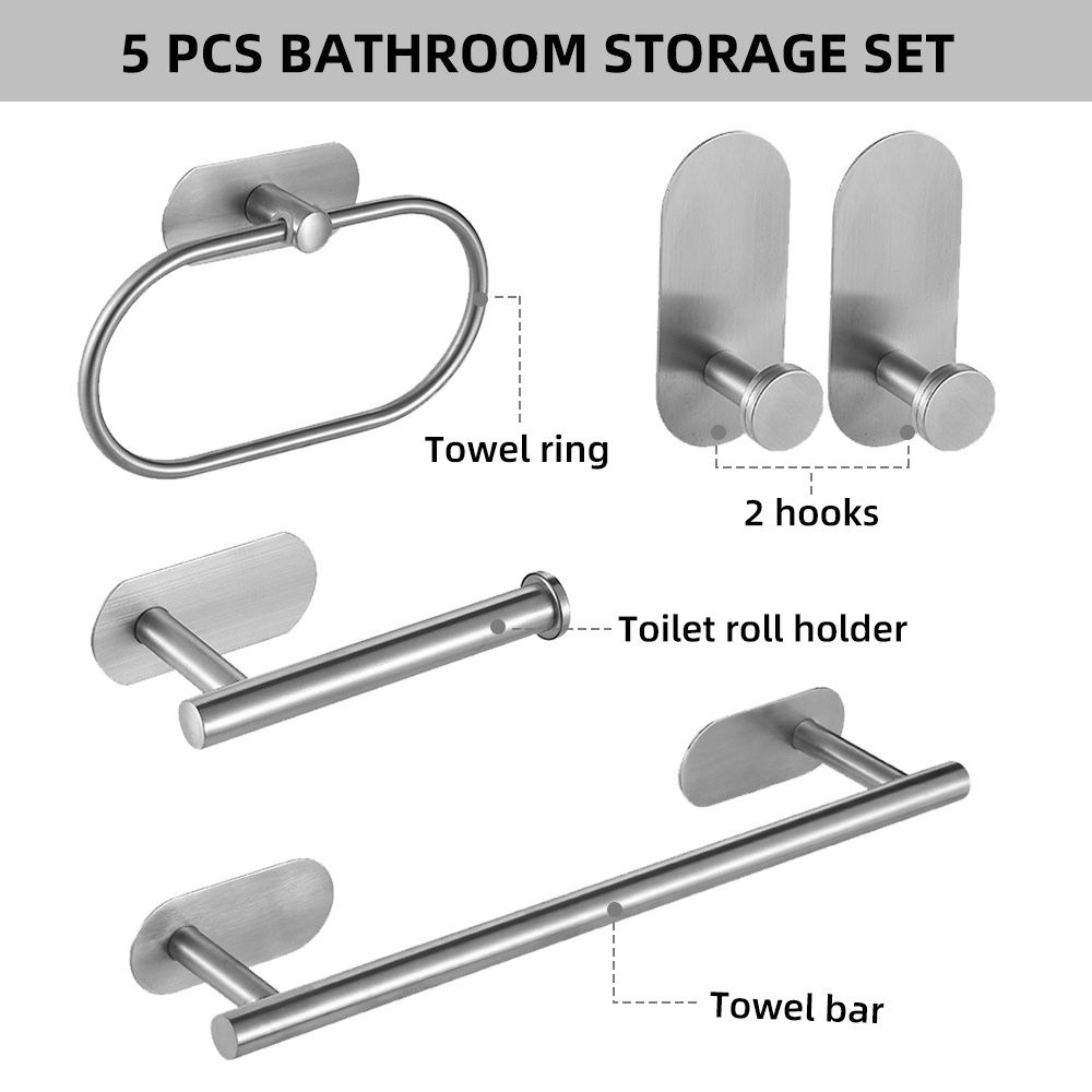 5PCS Bathroom Towel Storage Set With Towel Bar Toilet Roll