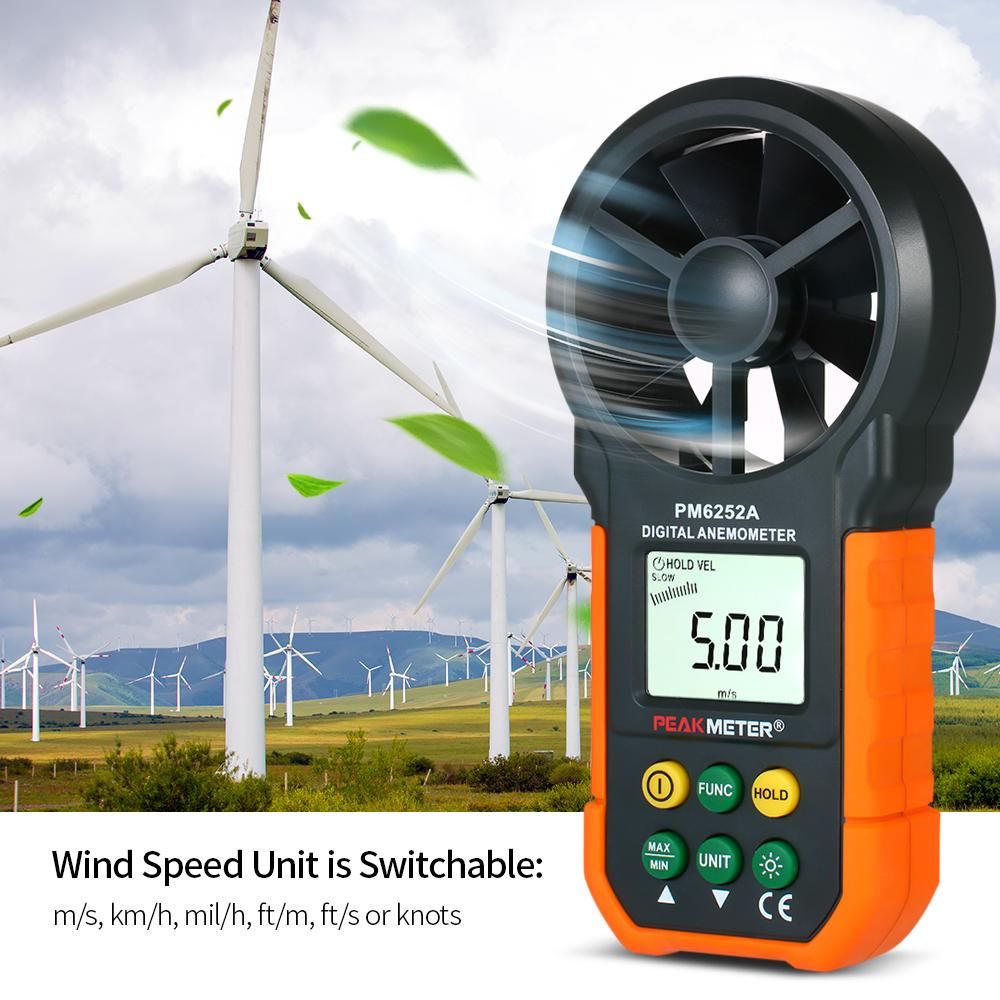 PEAKMETER Handheld Anemometer Portable Wind Speed Meter CFM Meter Wind Gauges Air Flow Thermometer with LCD Backlight for Weather Data Collection Outdoors Sailing Surfing Fishing