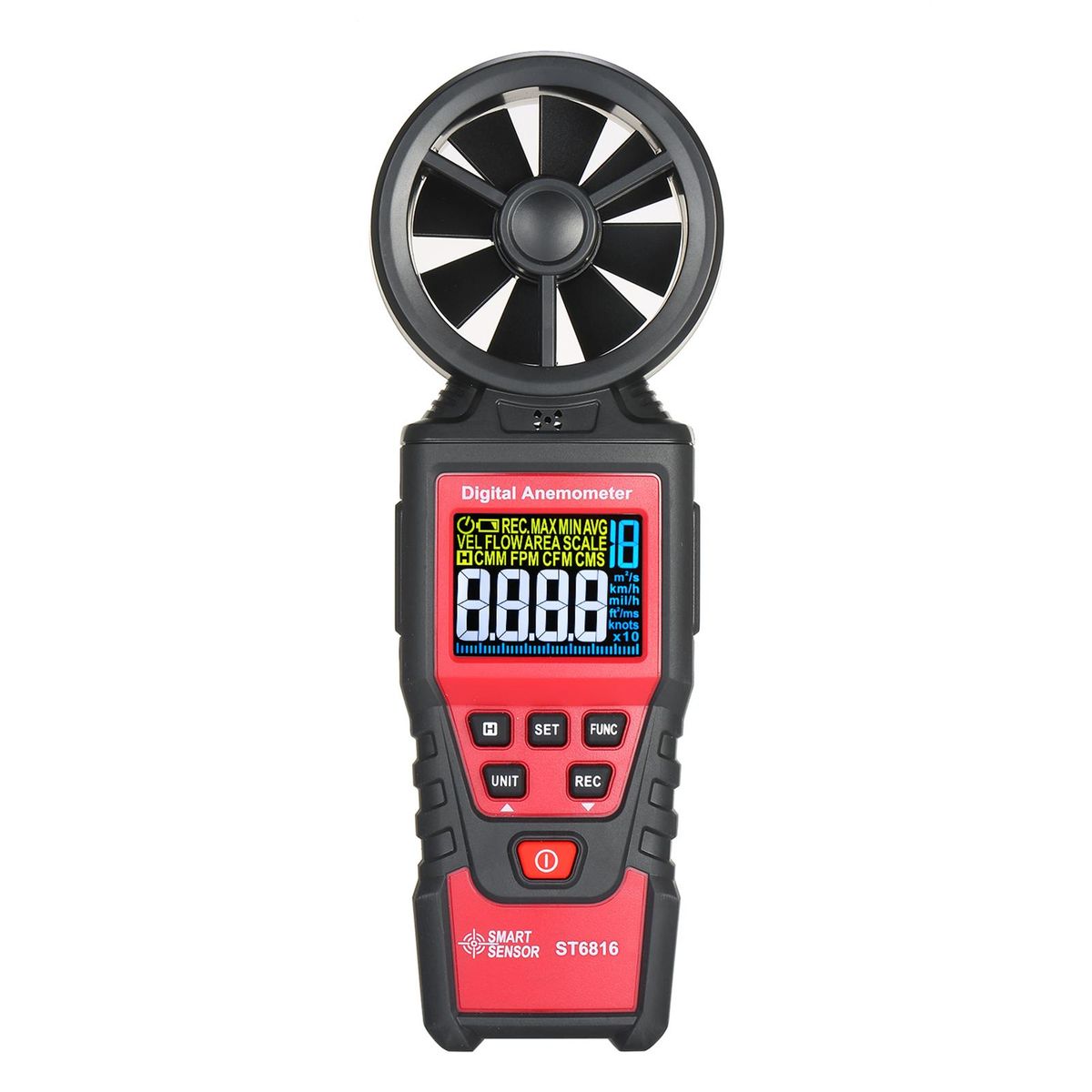 SMART SENSOR ST6816 Handheld Digital Anemometer Wind Speed Measurement Measurer Air Velocity Airflow Meter Gauge with LCD Backlight Measuring Range 0.40m/s~30.00m/s Maximum/Minimum/Average Value Storage Bag for Shooting(Batte