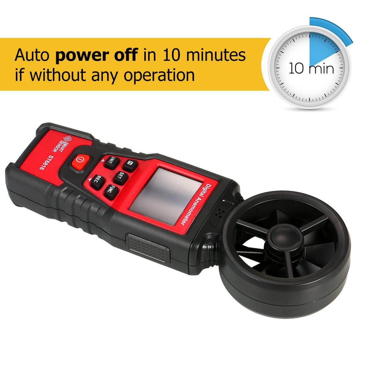 SMART SENSOR ST6816 Handheld Digital Anemometer Wind Speed Measurement Measurer Air Velocity Airflow Meter Gauge with LCD Backlight Measuring Range 0.40m/s~30.00m/s Maximum/Minimum/Average Value Storage Bag for Shooting(Batte