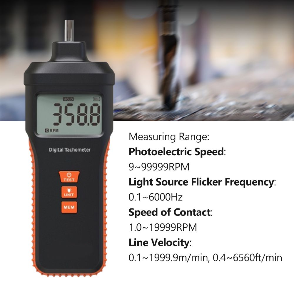 2-in-1 Contact   Non-contact Tachometer Smart LCD Digital