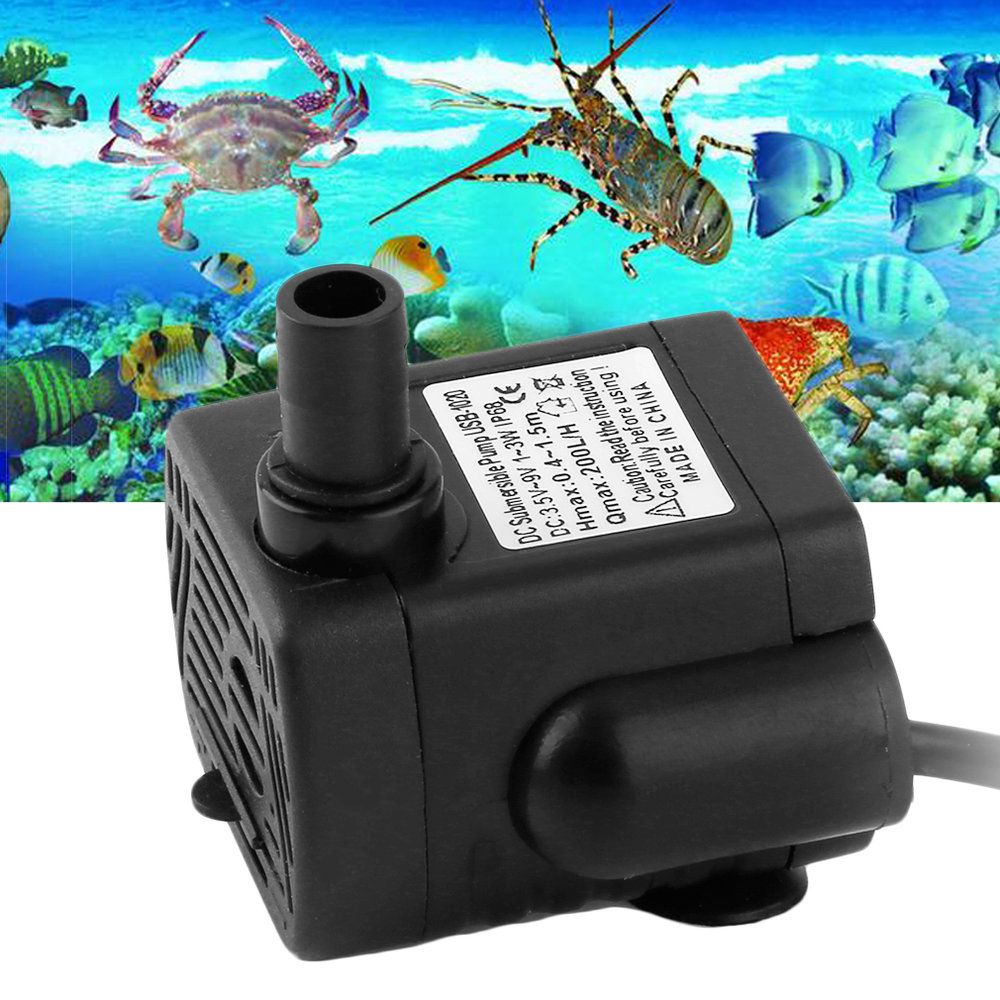DC3.5-9V 3W Brushless DC Submersible Water Pump USB Fountain Fish Tank Black