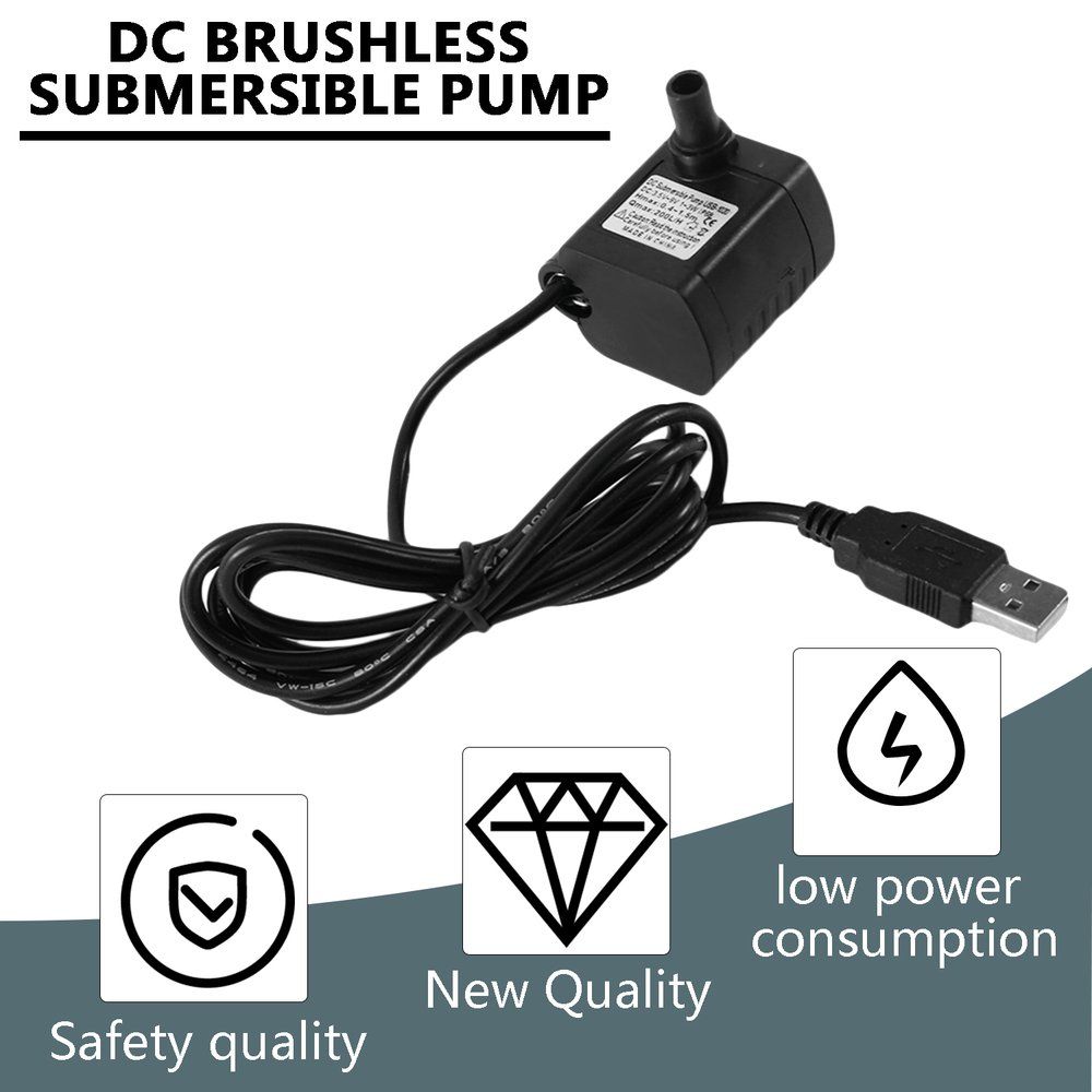 DC3.5-9V 3W Brushless DC Submersible Water Pump USB Fountain Fish Tank Black