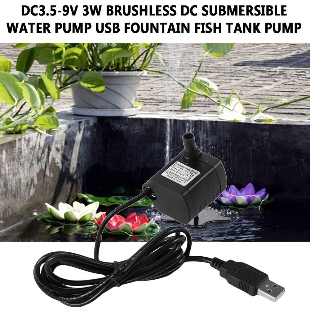 DC3.5-9V 3W Brushless DC Submersible Water Pump USB Fountain Fish Tank Black
