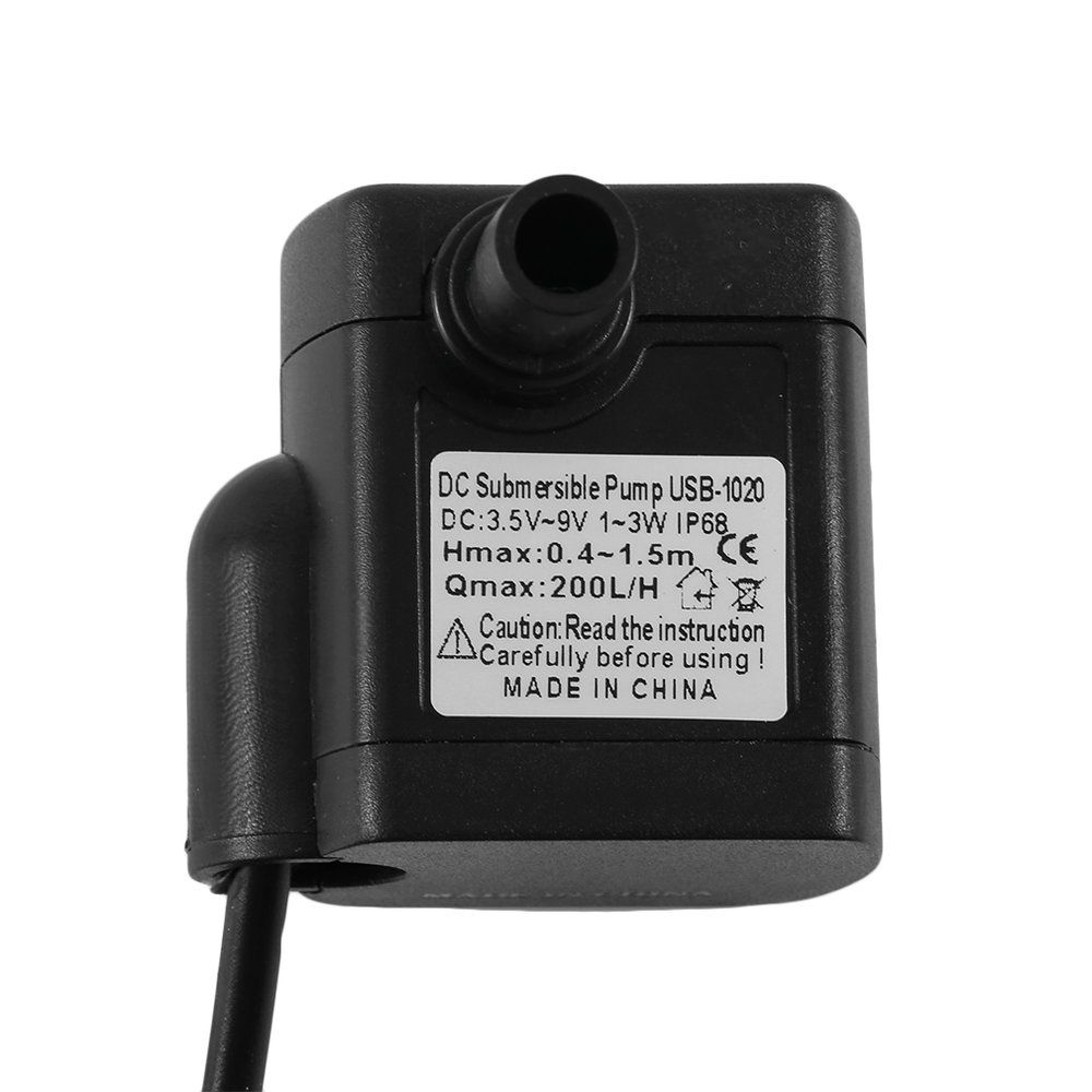 DC3.5-9V 3W Brushless DC Submersible Water Pump USB Fountain Fish Tank Black