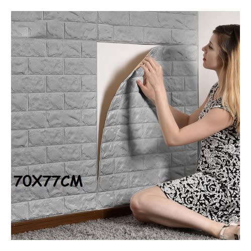 10pcs Pe Foam 3D Self Adhesive Brick Wallpaper Sticker - Silver Grey