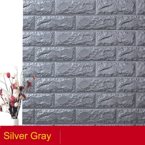 10pcs Pe Foam 3D Self Adhesive Brick Wallpaper Sticker - Silver Grey