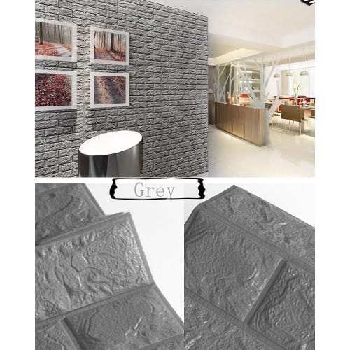 10pcs Pe Foam 3D Self Adhesive Brick Wallpaper Sticker - Silver Grey