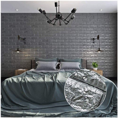 10pcs Pe Foam 3D Self Adhesive Brick Wallpaper Sticker - Silver Grey