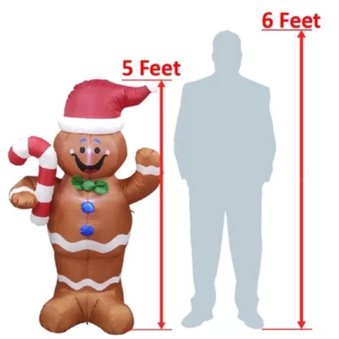 5 Ft Brown/Red LED Waving Gingerbread Man Christmas Holiday