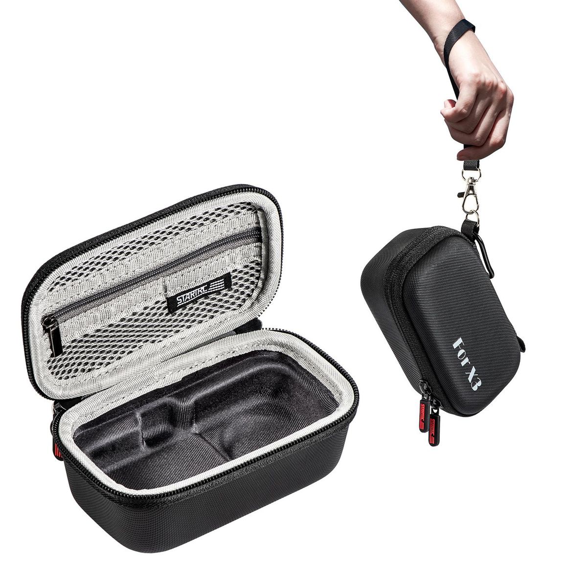 STARTRC Portable Sports Camera Storage Bag Small Carrying Case Hardshell Protective Case Shockproof Waterproof with Wrist Strap Carabiner Compatible with Insta360 X3
