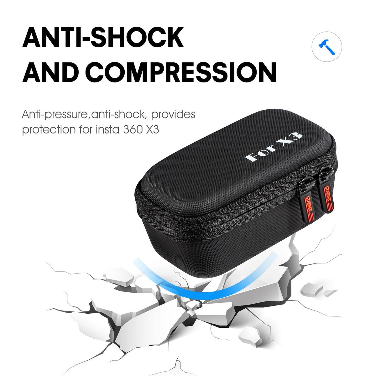 STARTRC Portable Sports Camera Storage Bag Small Carrying Case Hardshell Protective Case Shockproof Waterproof with Wrist Strap Carabiner Compatible with Insta360 X3