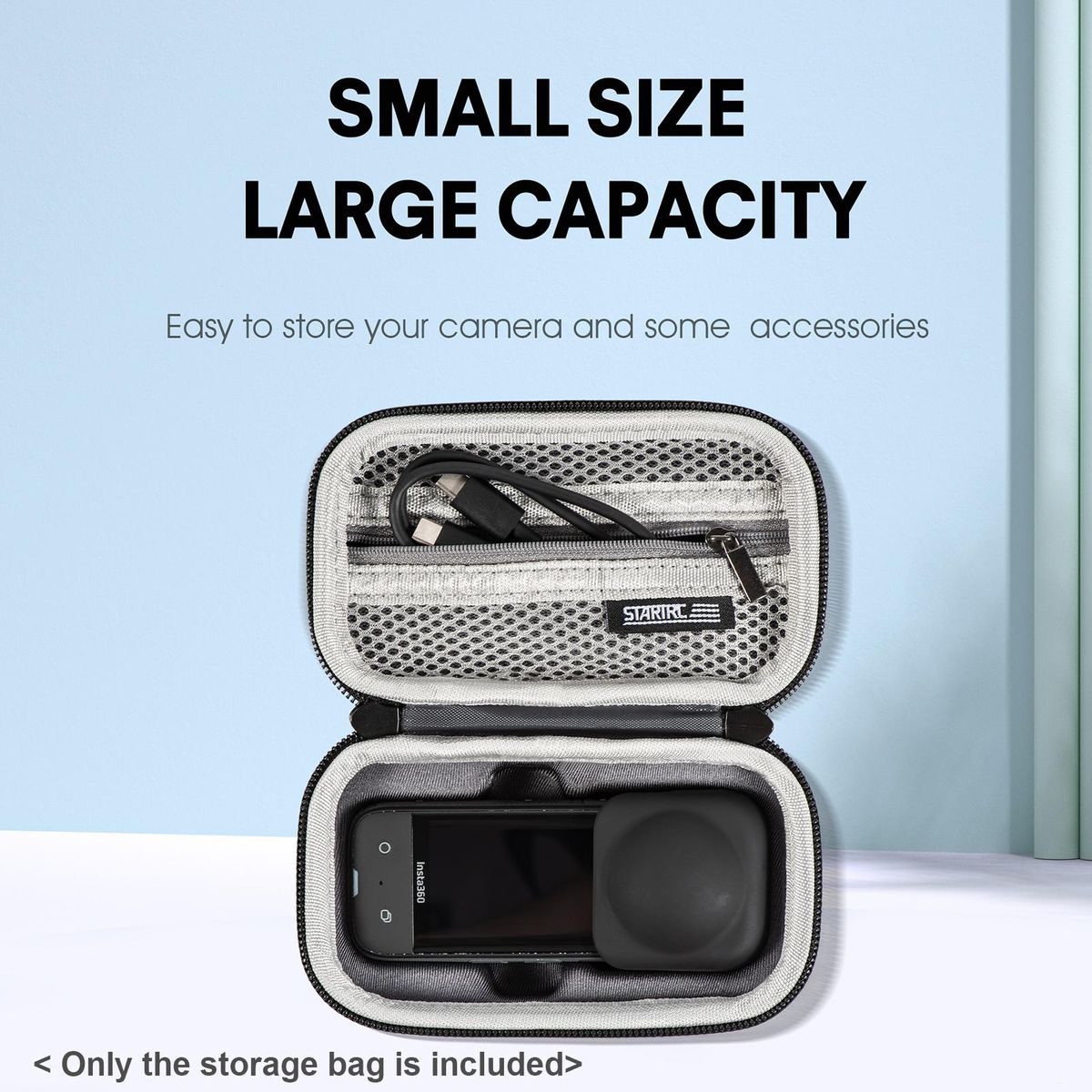 STARTRC Portable Sports Camera Storage Bag Small Carrying Case Hardshell Protective Case Shockproof Waterproof with Wrist Strap Carabiner Compatible with Insta360 X3