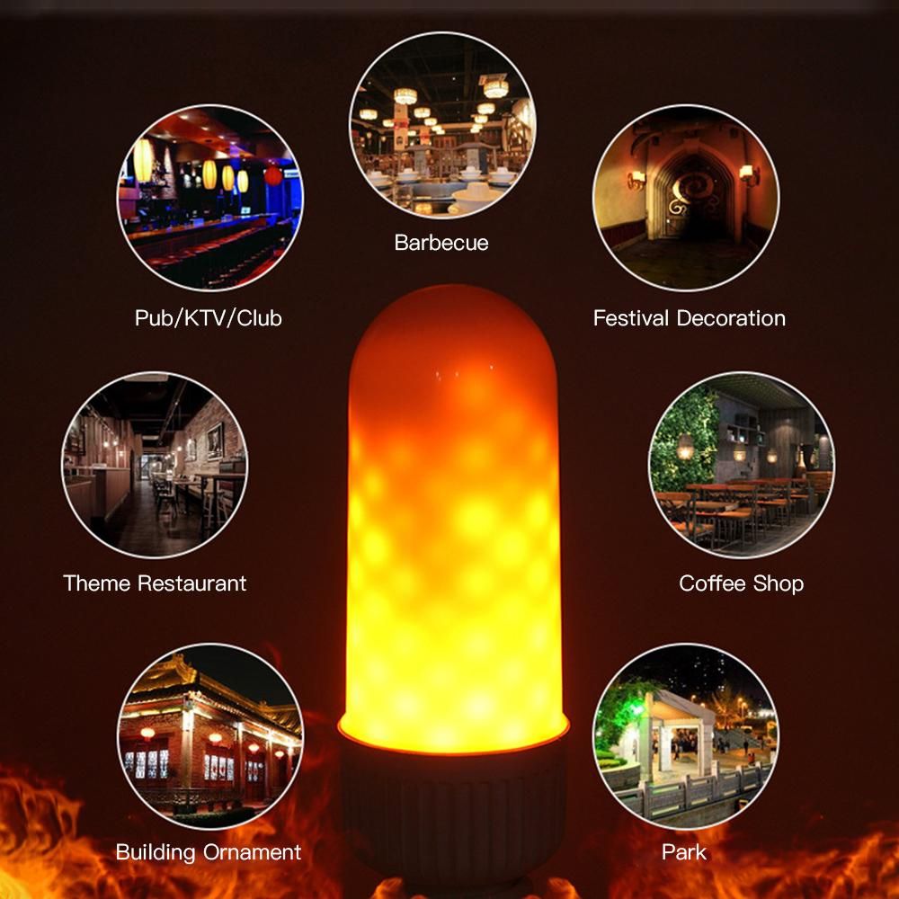 Tomshine LED Fire Effect Light Bulb E26 Base Always Bright/Flame Flickering Mode SMD2835 Decorative Atmosphere Lamp for Party Holiday Birthday Gift
