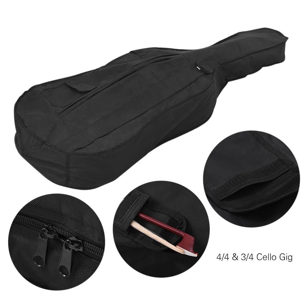 Portable 4/4 & 3/4 Cello Gig Carrying Bag Case Backpack Adjustable Shoulder Strap Black