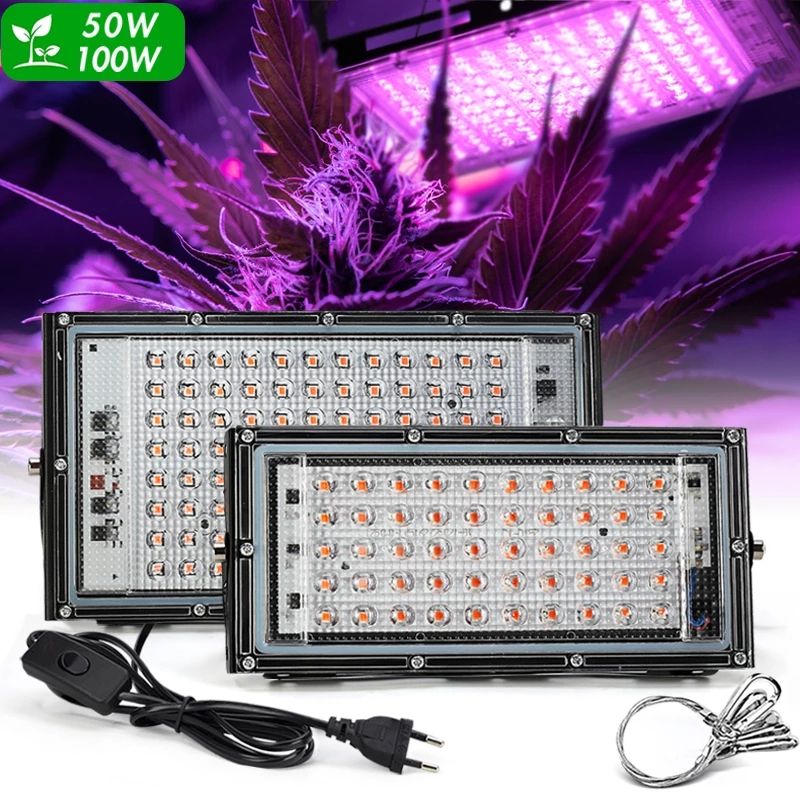 50W 100W LED Grow Light 220V Phyto Lamp Waterproof Phytolamp Full Spectrum Plant Light Phytolamp For Home Plants Growbox