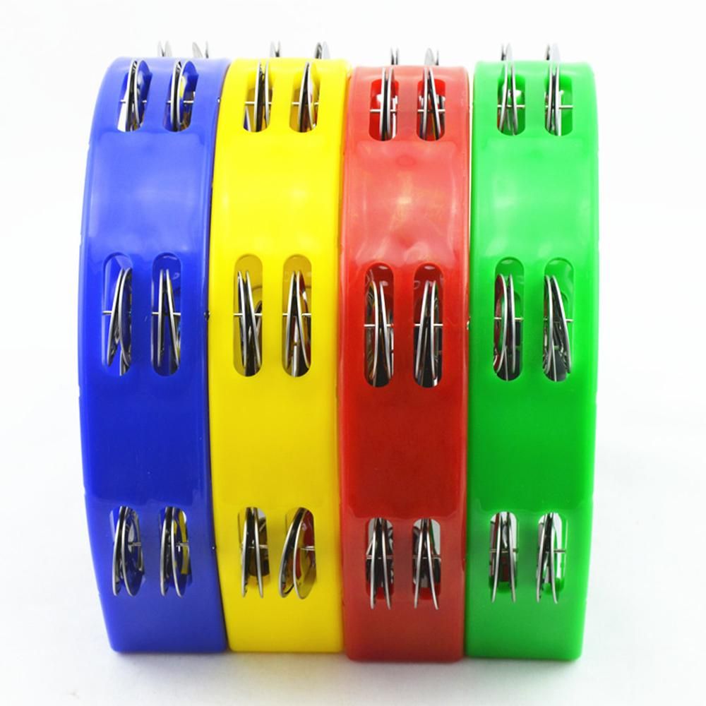 Double Row Handheld Tambourine Metal Jingles Hand Held Plastic Musical Percussion Drum Half Moon Hand Bell for Adults Kids KTV Party Bar