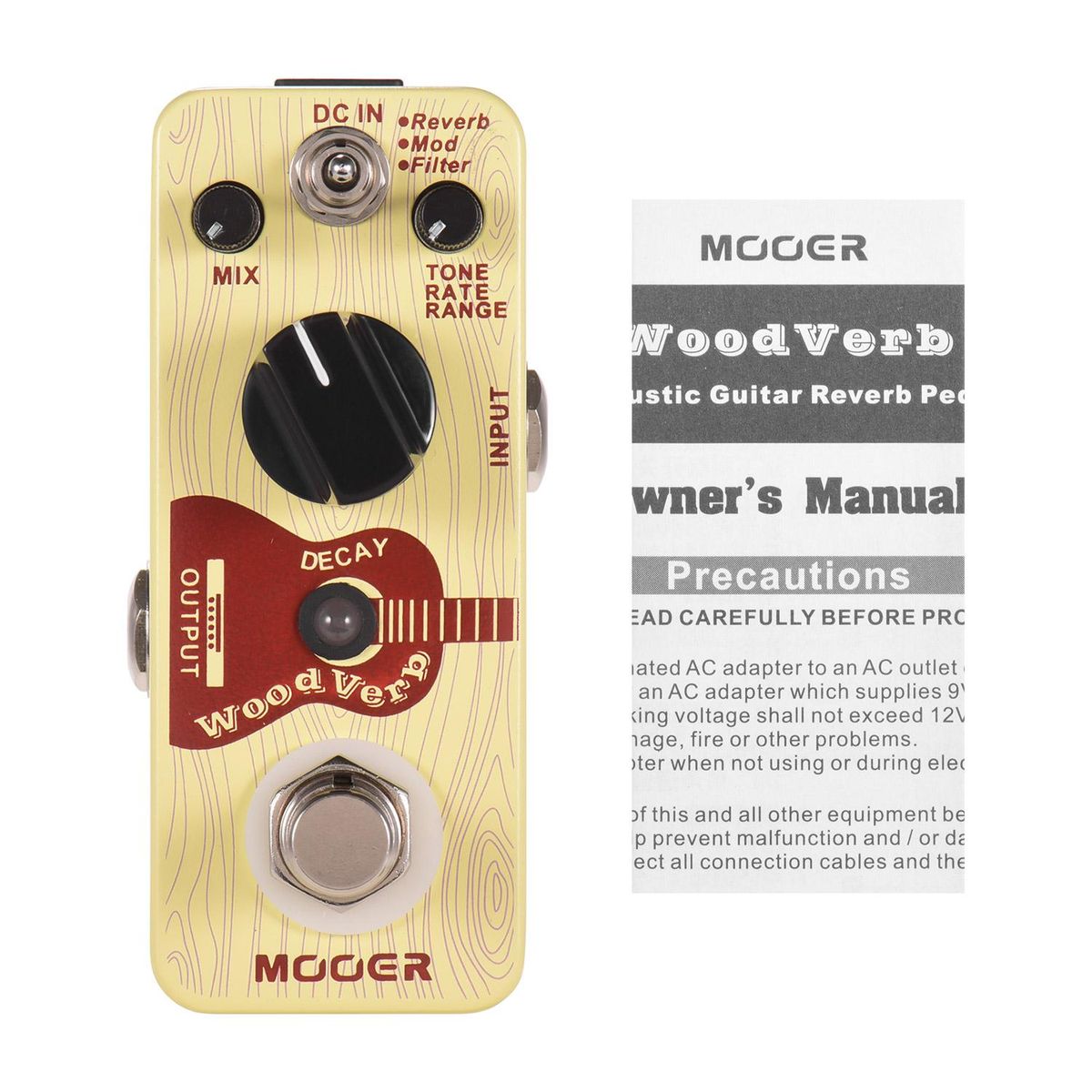 Mooer WoodVerb Acoustic Guitar Reverb Pedal Digital Reverb Pedal Reverb/Mod/Filter Modes True Bypass Micro Series Compact Pedal