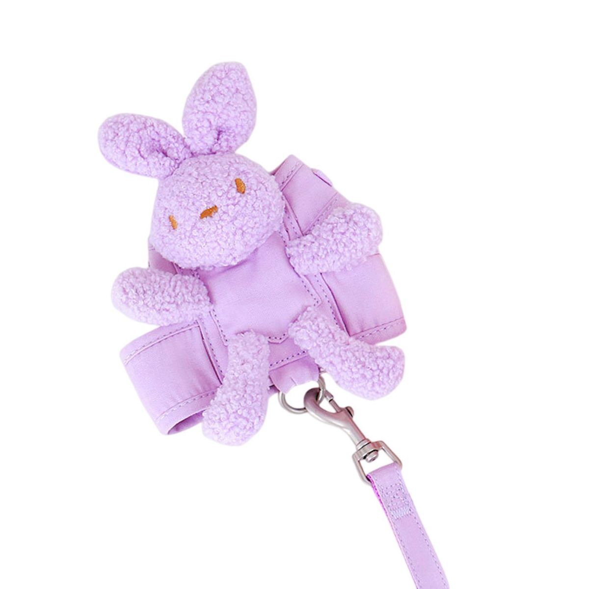 1 Set Dog Harness Set Cartoon Rabbit Doll Pet Dog Cat Chest Strap Leash Set Purple