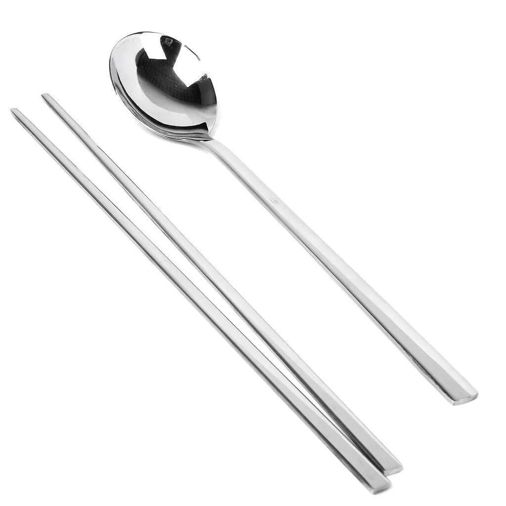 Korean 2 sets Stainless Steel Chopsticks & Spoon Home Dinner Tableware