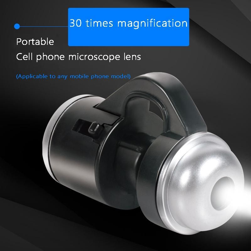 30X Zoom Bright LED Microscope Magnifier Clip-on Cell Phone Mobile Phone Camera Lens for Smartphone PCB Inspection Tool
