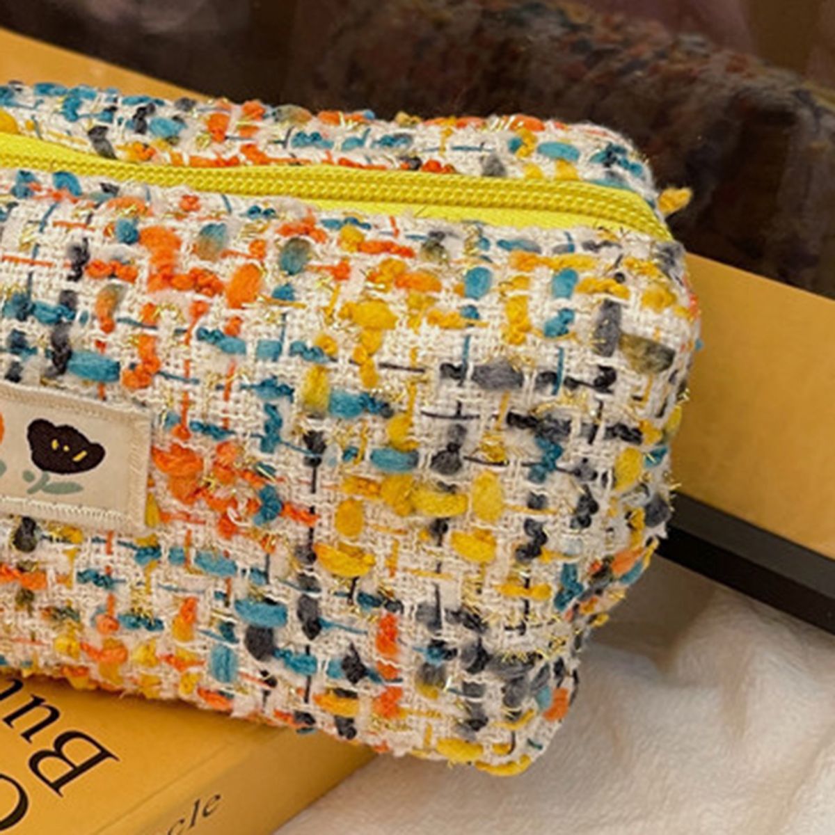 Pencil Case Ring Handle Stationery Pouch Yellow