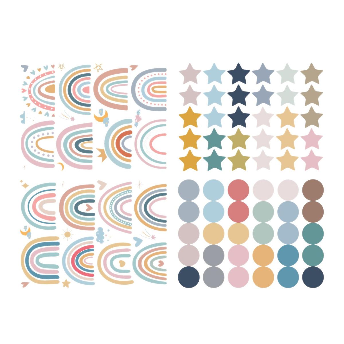 4 Sheets Cute Wall Decals DIY Rainbow Dots Stars Theme Boys Kids Room Wall Stickers Removable Vinyl Wall Art Decor for Home Kindergarten Nursery Decorations