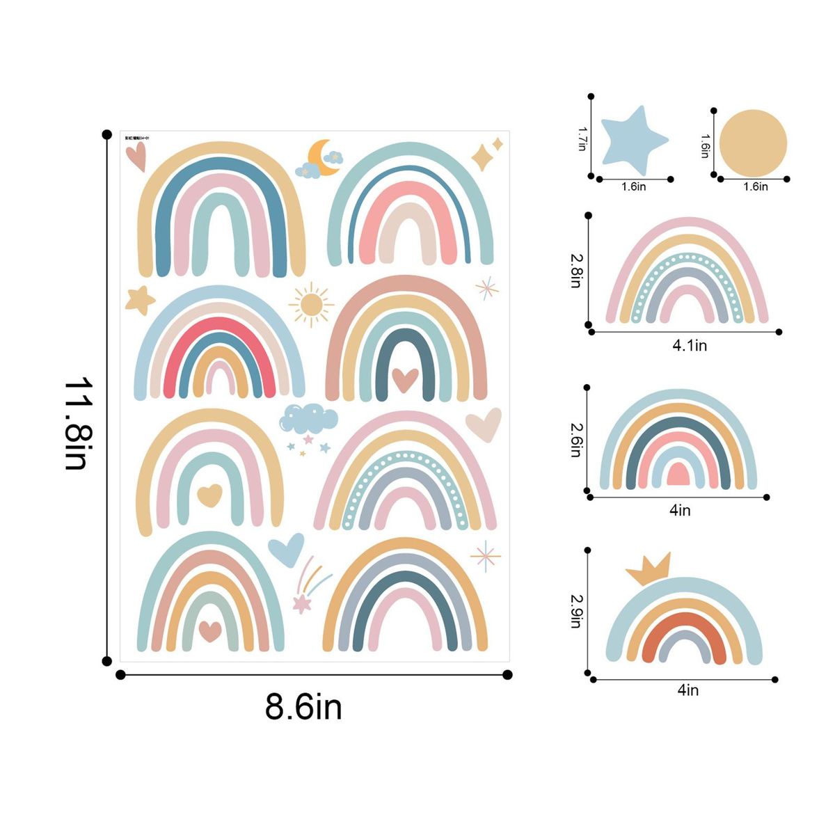 4 Sheets Cute Wall Decals DIY Rainbow Dots Stars Theme Boys Kids Room Wall Stickers Removable Vinyl Wall Art Decor for Home Kindergarten Nursery Decorations