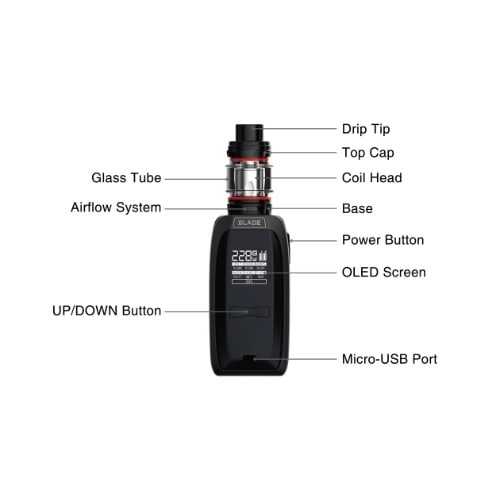 228w Blade Vape Vaporizer Box Mod Kit Red With E-liquid  Of 60ml/3mg