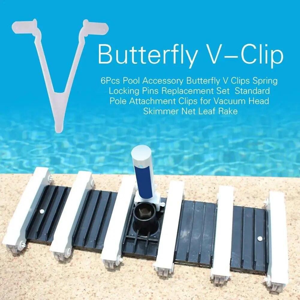 6Pcs Butterfly V Clips Spring Locking Pins Replacement Set Standard Pole Attachment Clips For Vacuum Head Skimmer Net Leaf Rake