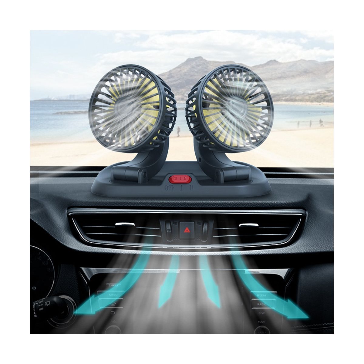 12V Car Fan Universal Dual Head Fan Portable Fan
