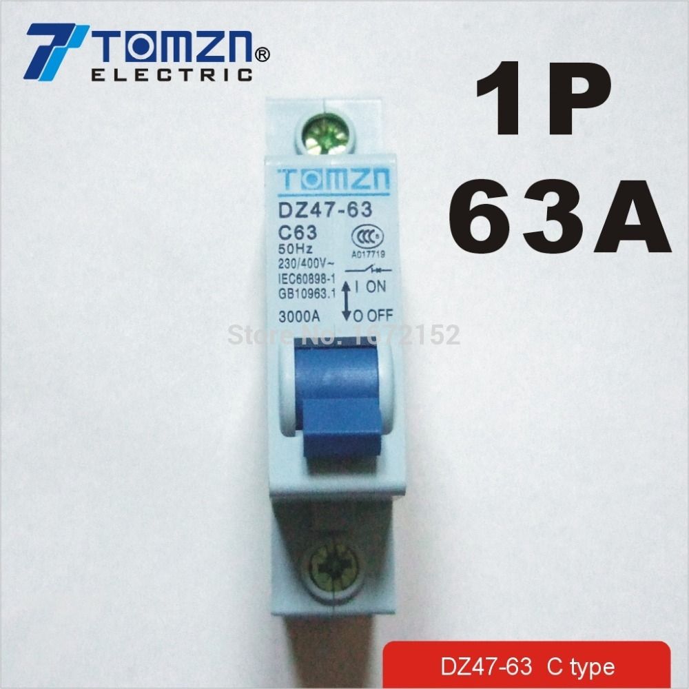 1P 63A 230V~ 50HZ 60HZ Mini Circuit Breaker MCB C45
